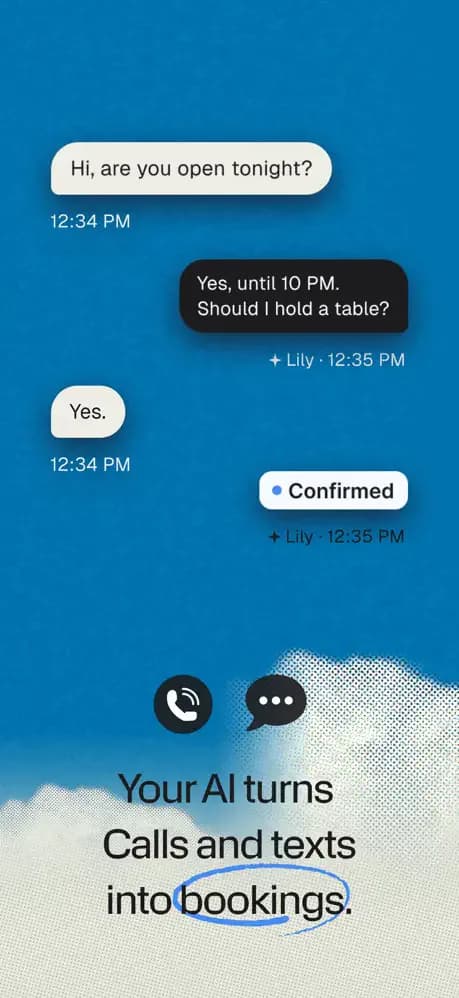 a1mobile call and text examples ending in a confirmed booking.