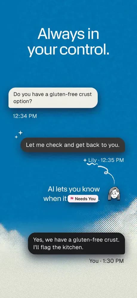 a1mobile conversation showing an AI request handed back to a person.