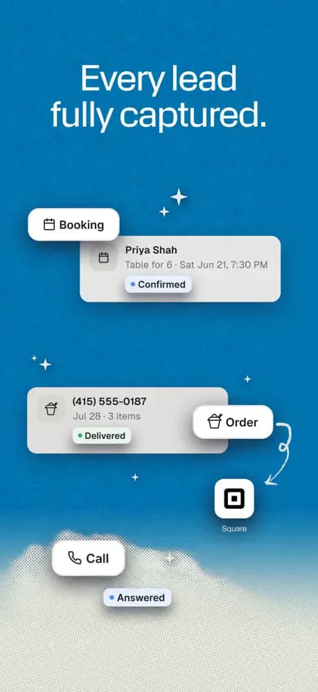 a1mobile examples of a booking, an order and an answered call.